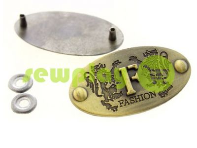 Metal label ellipse F-Fashion 21mm * 43mm antique sku 600