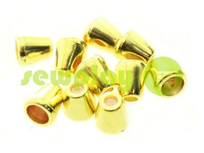 Tip "bell" plastiс gold 12 mm* 12 mm, cord d= 5 mm, 10 pcs sku 893