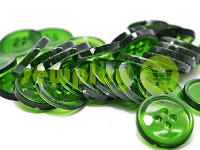 Button plastic four-shock, color transparent green, packing 25 pcs sku 2392