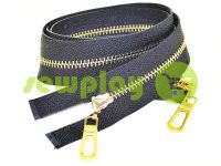 Zipper metal type 3 the split two sliders, color black, gold teeth